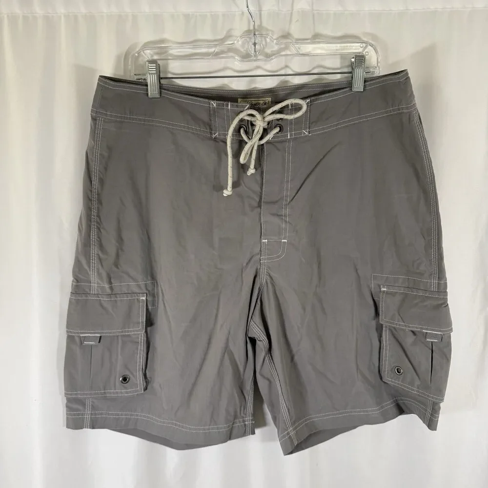 J. Crew Swim Trunks Men's 34 Grey Tie Cargo Pockets Original Longboard